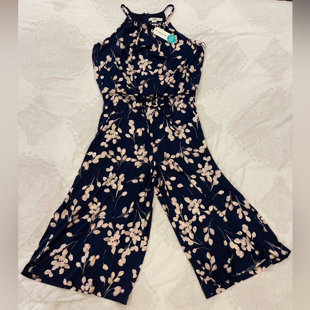 Wisp Lottie Knit Crop Jumpsuit Navy size 8